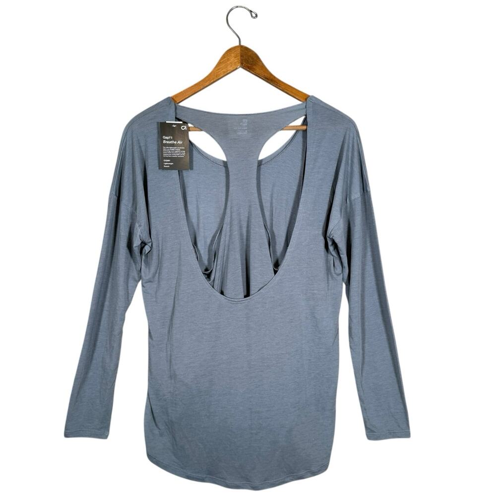 GAPFit Breathe Air Long Sleeve Open Back Athletic Top NWT Light Blue Small - Picture 10 of 10